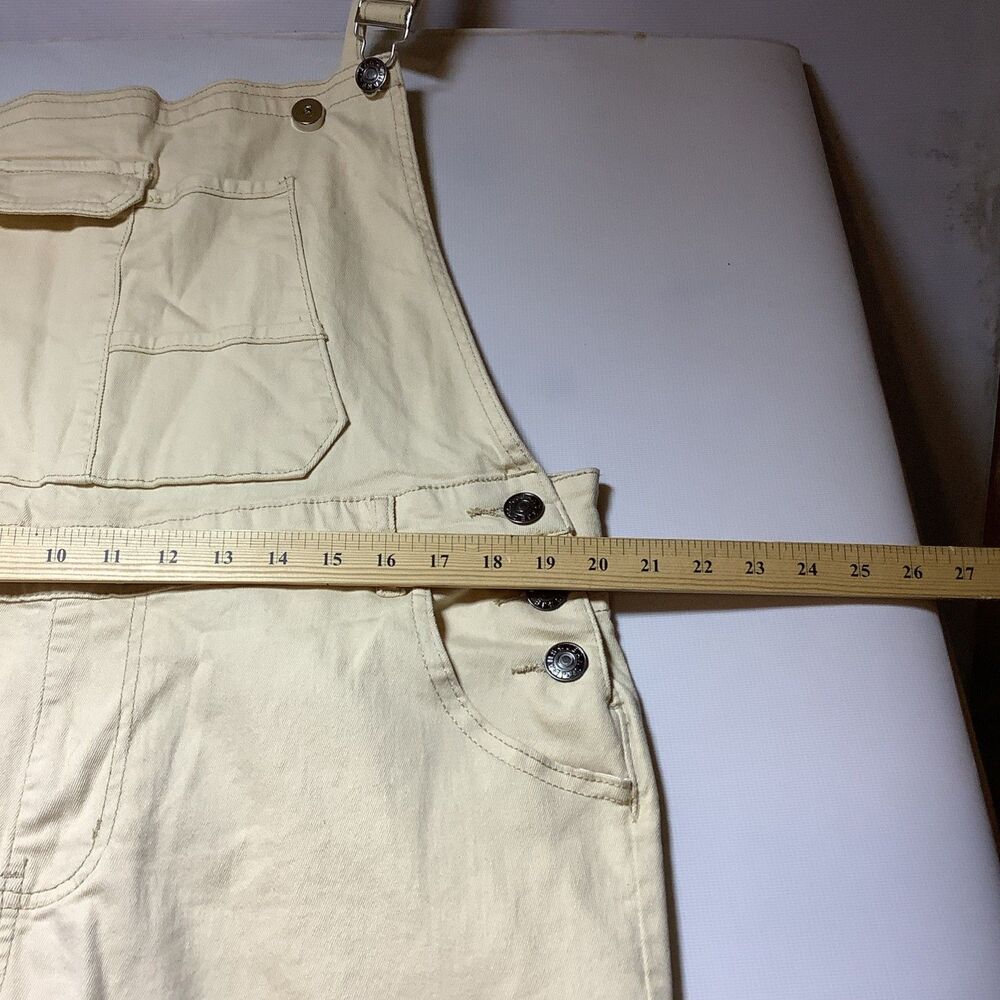 Beige Canvas Cotton Women's Overall Jumpsuit, Sleeveless, Straight Leg, Button - Picture 10 of 16